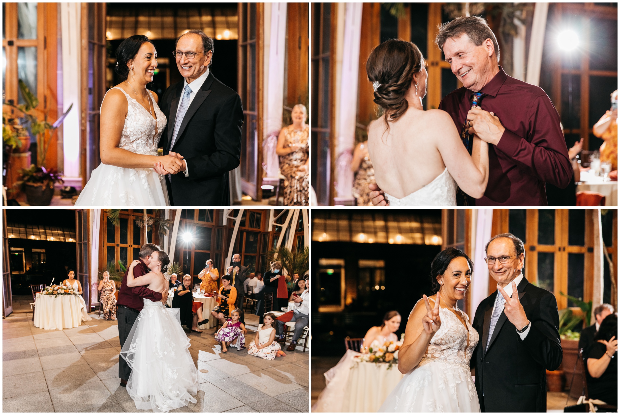 Two brides share dances with their fathers